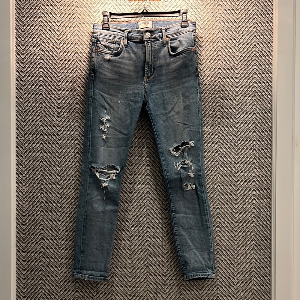 Agolde Distressed Skinny Jeans - Dark Blue